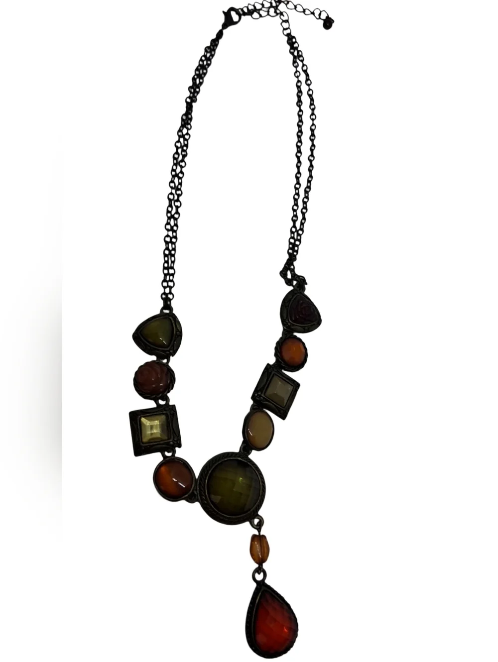 Vintage Earth Tone Mixed Media Statement Necklace - Bronze Tone Goth Romantic - Picture 3 of 9